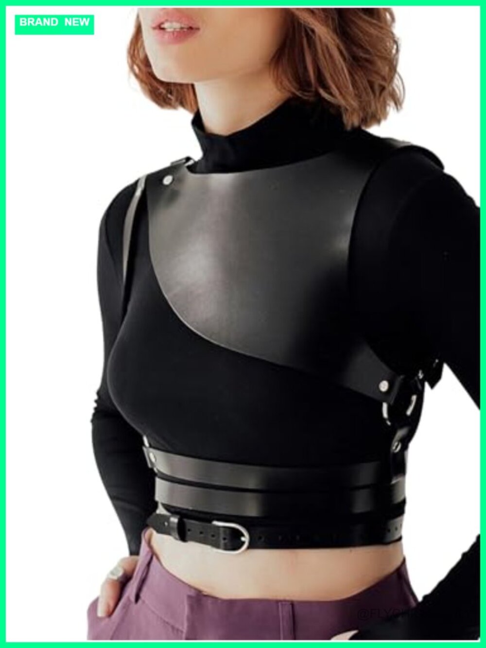 Faux Leather Asymmetrical Shoulder Harness Top Gothic Punk Cosplay Belt
